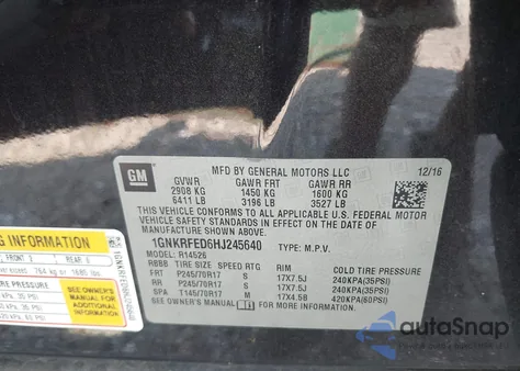 2017 Chevrolet Traverse Ls из США, поврежденный, VIN 1GNKRFED6HJ245640